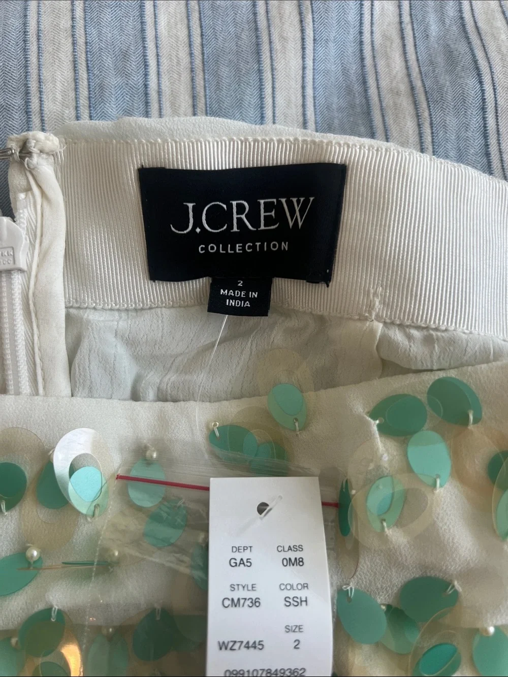 J. Crew Cream Mini Skirt with Mint Sequin Detail